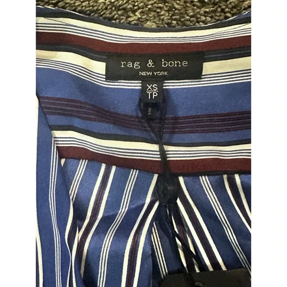 Rag & Bone Felix Top L Womens Blue Stripe Wrap Popover Long Sleeves‎ Silk - Picture 5 of 8